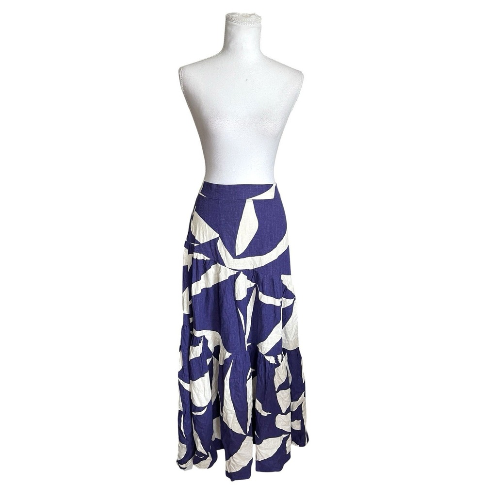 NWT Mister Zimi Skylar Tiered Maxi Skirt Linen Blend Botanical Resort Artsy 10